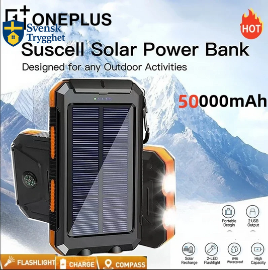 50000mAh Solcellsdriven Powerbank – Portabel Extern Batteriladdare med Stark LED-lampa för iPhone och Samsung, bärbara dator med mera