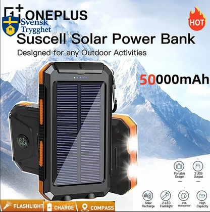50000mAh Solcellsdriven Powerbank – Portabel Extern Batteriladdare med Stark LED-lampa för iPhone och Samsung, bärbara dator med mera