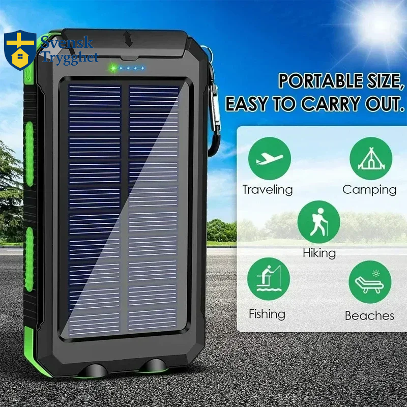 50000mAh Solcellsdriven Powerbank – Portabel Extern Batteriladdare med Stark LED-lampa för iPhone och Samsung, bärbara dator med mera