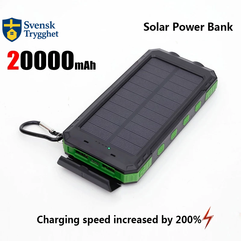 50000mAh Solcellsdriven Powerbank – Portabel Extern Batteriladdare med Stark LED-lampa för iPhone och Samsung, bärbara dator med mera