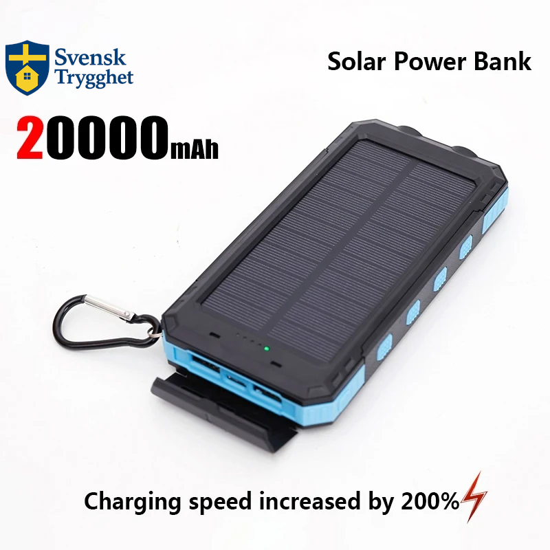 50000mAh Solcellsdriven Powerbank – Portabel Extern Batteriladdare med Stark LED-lampa för iPhone och Samsung, bärbara dator med mera