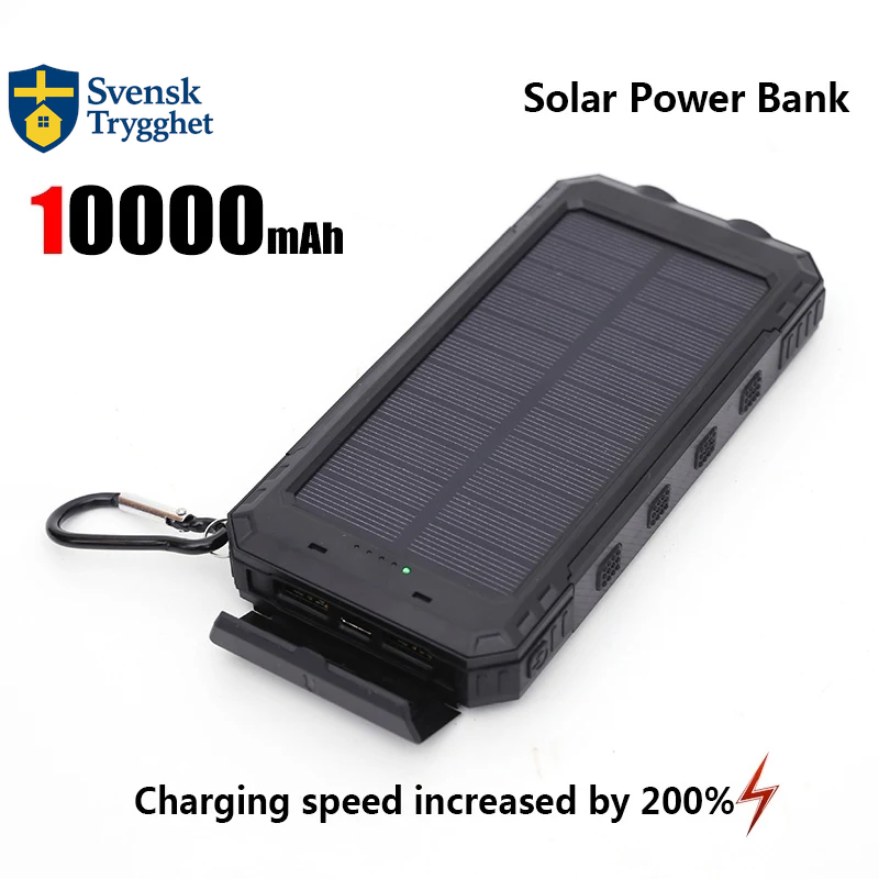 50000mAh Solcellsdriven Powerbank – Portabel Extern Batteriladdare med Stark LED-lampa för iPhone och Samsung, bärbara dator med mera