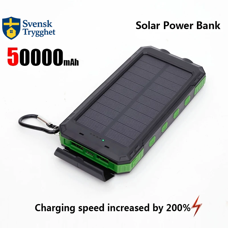 50000mAh Solcellsdriven Powerbank – Portabel Extern Batteriladdare med Stark LED-lampa för iPhone och Samsung, bärbara dator med mera