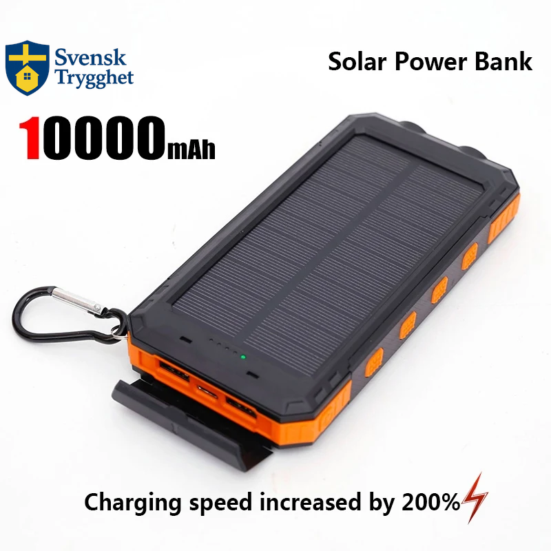 50000mAh Solcellsdriven Powerbank – Portabel Extern Batteriladdare med Stark LED-lampa för iPhone och Samsung, bärbara dator med mera