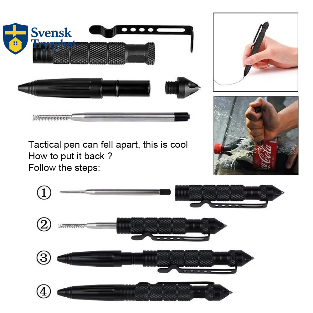 Multifunktionel Taktisk Penna – Halkskyddad Nödhammare för Glasrutor & Självförsvar
