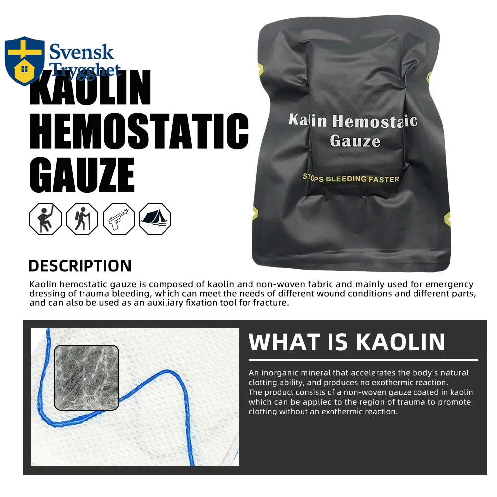Taktisk kaolin hemostatisk komprimerad gasväv för nödsituationer utomhus